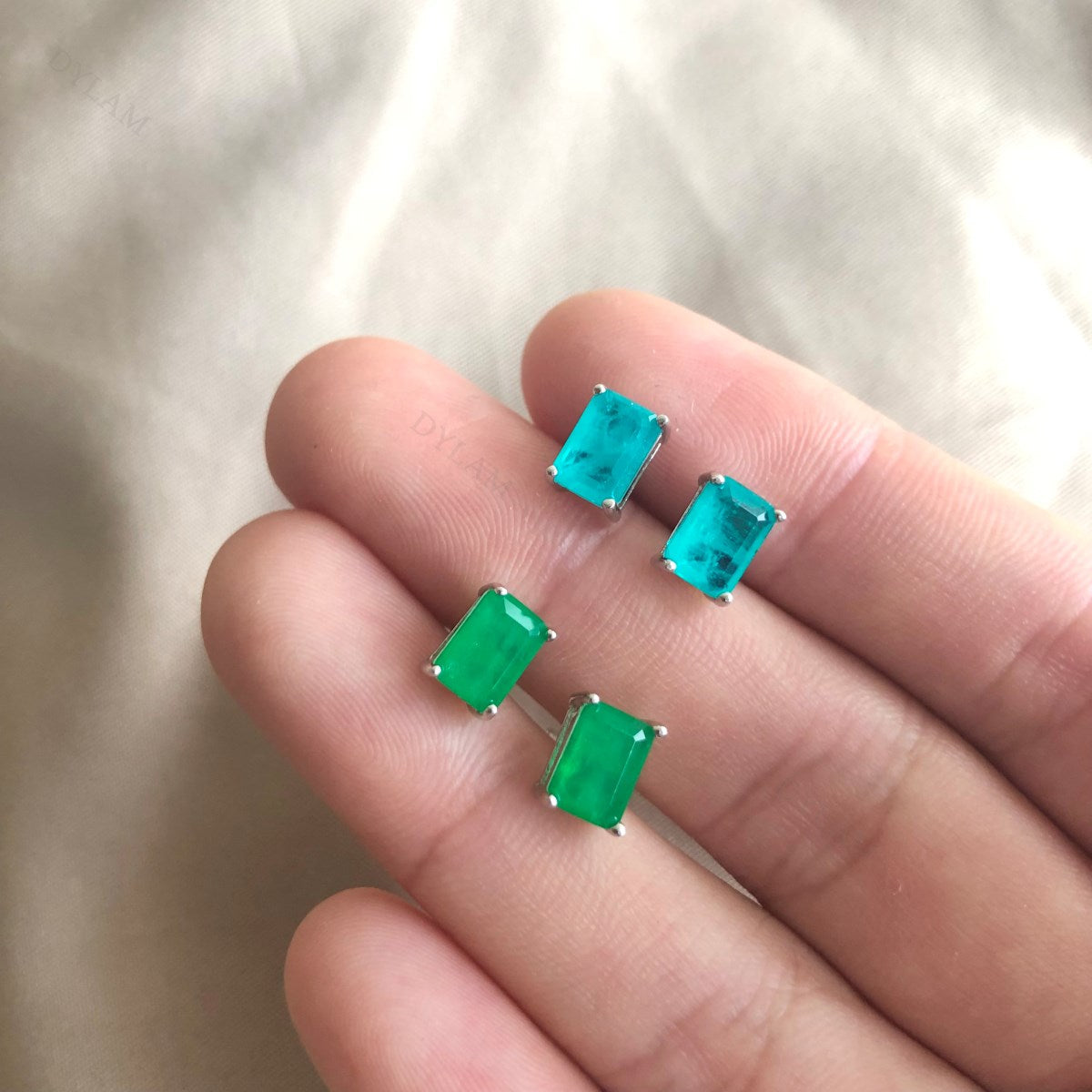 Anyco Earrings Blue High Quality Square Zircon Minimalist Sterling Silver 925 Four Claws-Earrings-PEROZ Accessories