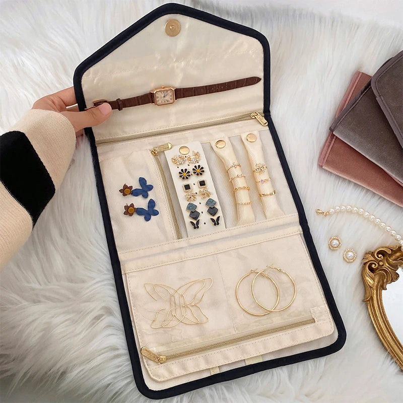 Anyhouz Jewelry Storage Foldable Case Black XS Portable for Journey Earrings Rings Diamond s Brooches Storage Bag-Jewellery Holders & Organisers-PEROZ Accessories