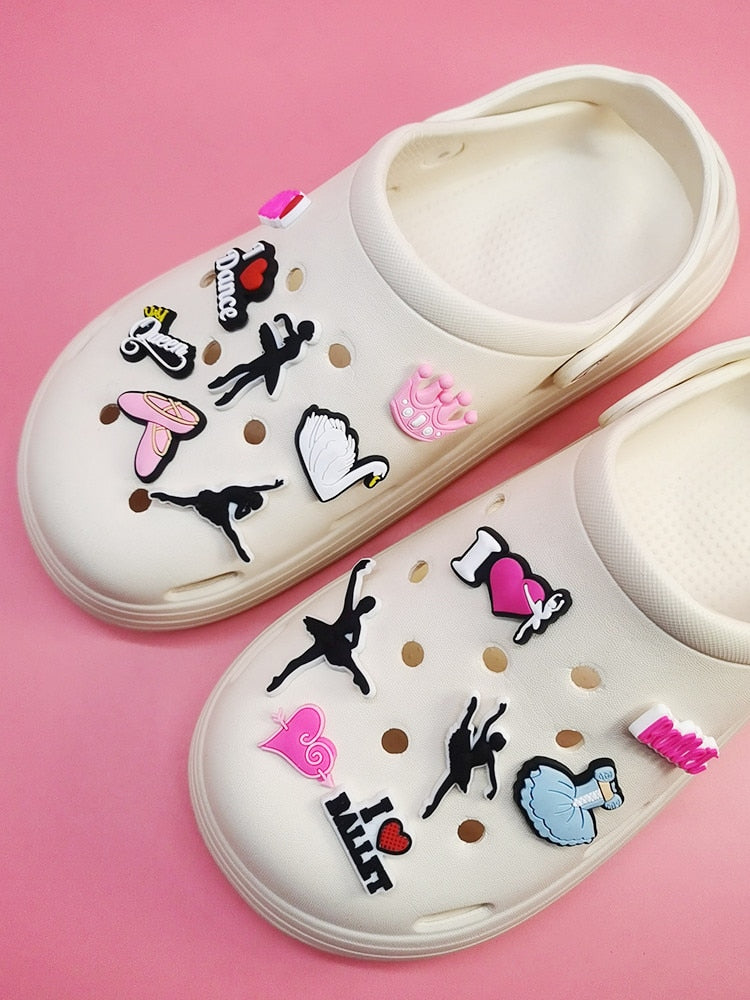 Anykidz 24Pcs Random Color Ballet Dance Shoe Charm Accessories Jeans Clogs Pendants Designer Ornament Jibbitz for Crocs-Shoe Accessories-PEROZ Accessories