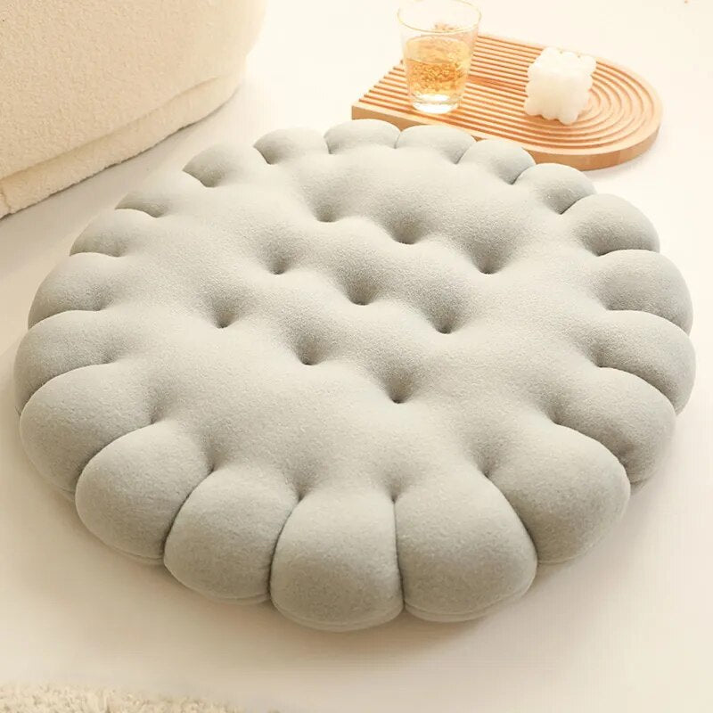 Anyhouz Plush Pillow Gray Round Biscuit Shape Stuffed Soft Pillow Seat Cushion Room Decor-Pillow-PEROZ Accessories