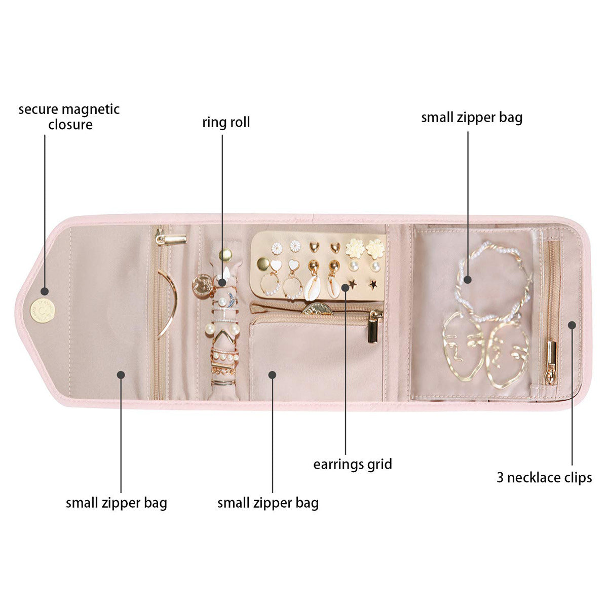 Anyhouz Jewelry Storage Foldable Case Black XS Portable for Journey Earrings Rings Diamond s Brooches Storage Bag-Jewellery Holders & Organisers-PEROZ Accessories