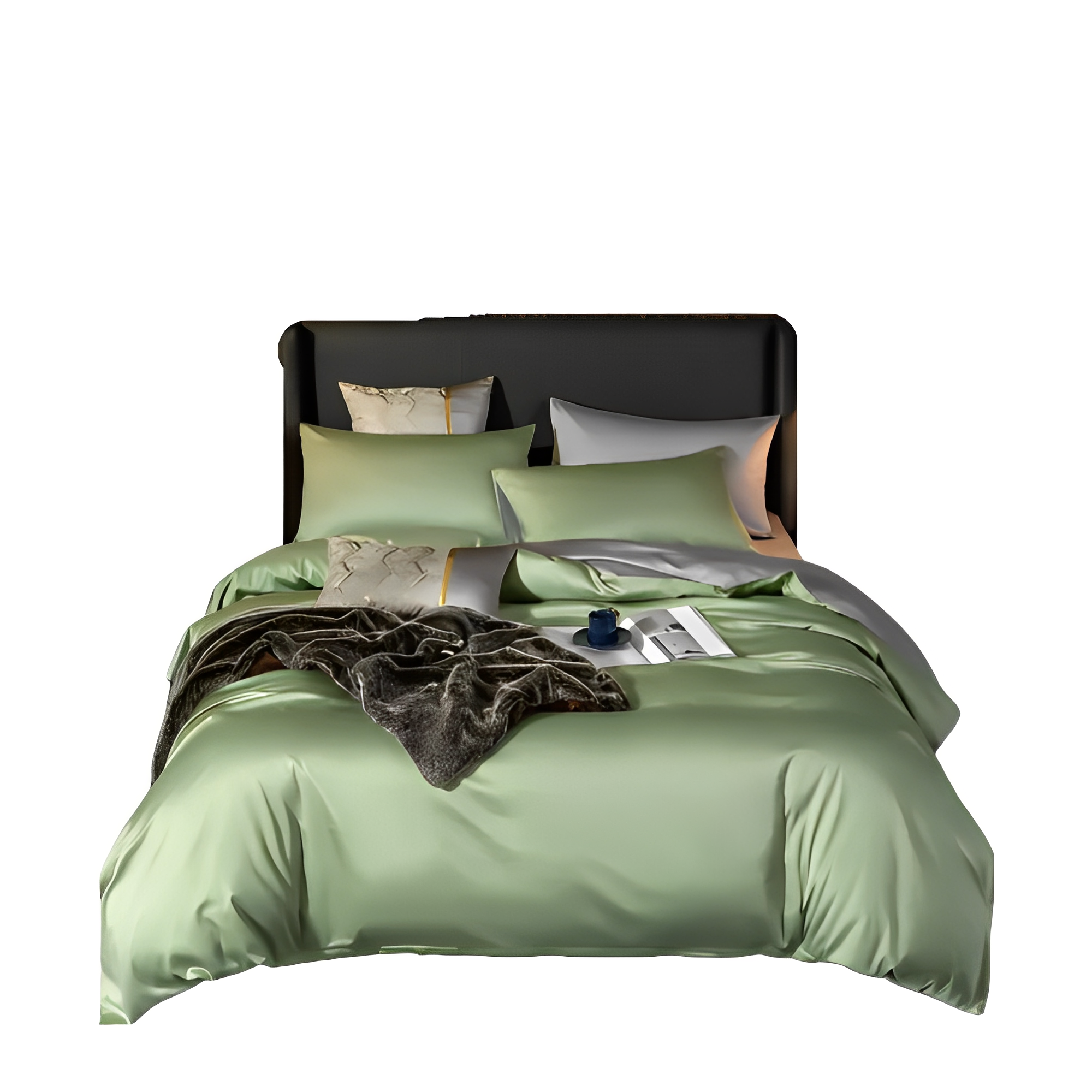 Anyhouz Duvet Comforter Set UK King Green/ Light Grey Egyptian Cotton Thick Blanket Bedspread 6 Pcs Bed Set-Comforter-PEROZ Accessories