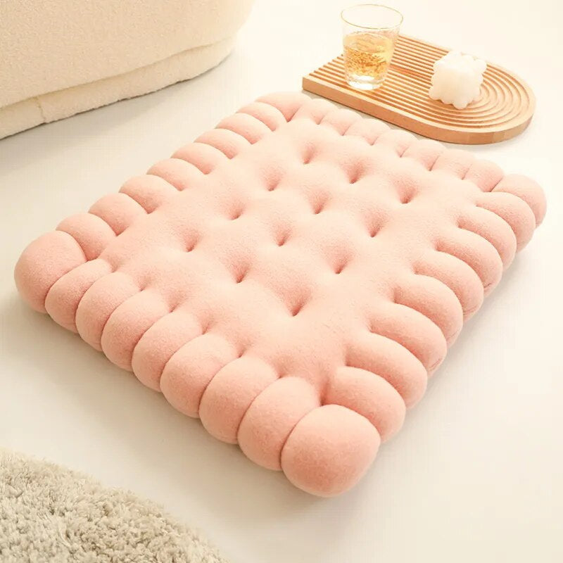 Anyhouz Plush Pillow Light Brown Square Biscuit Shape Stuffed Soft Pillow Seat Cushion Room Decor-Pillow-PEROZ Accessories