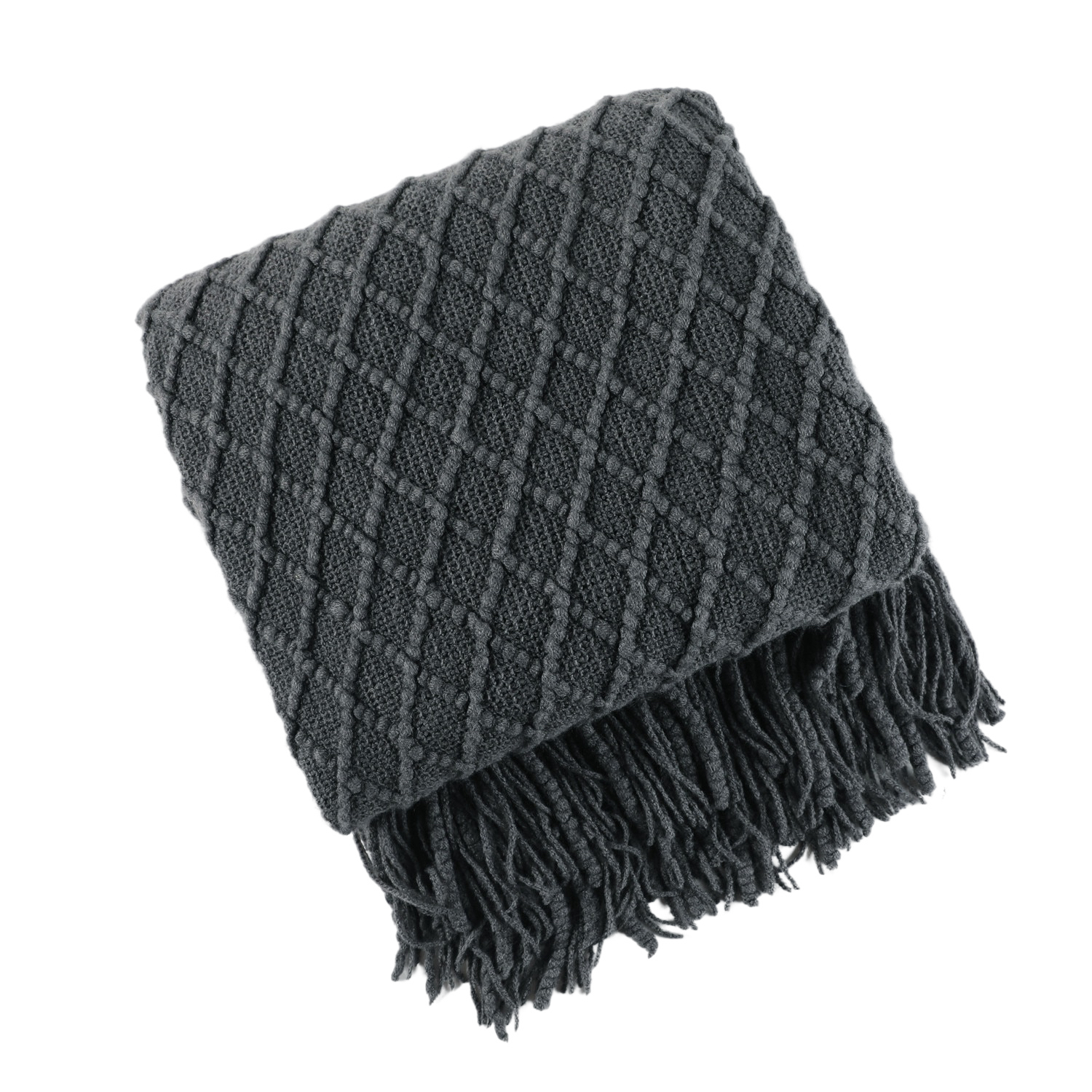 Anyhouz Gray Blanket Faux Cashmere Sofa Cover Nordic Style Knit Plaid Throw Tassels Bedspread Golden Blanket for Spring Summer 127*172cm-Blankets-PEROZ Accessories