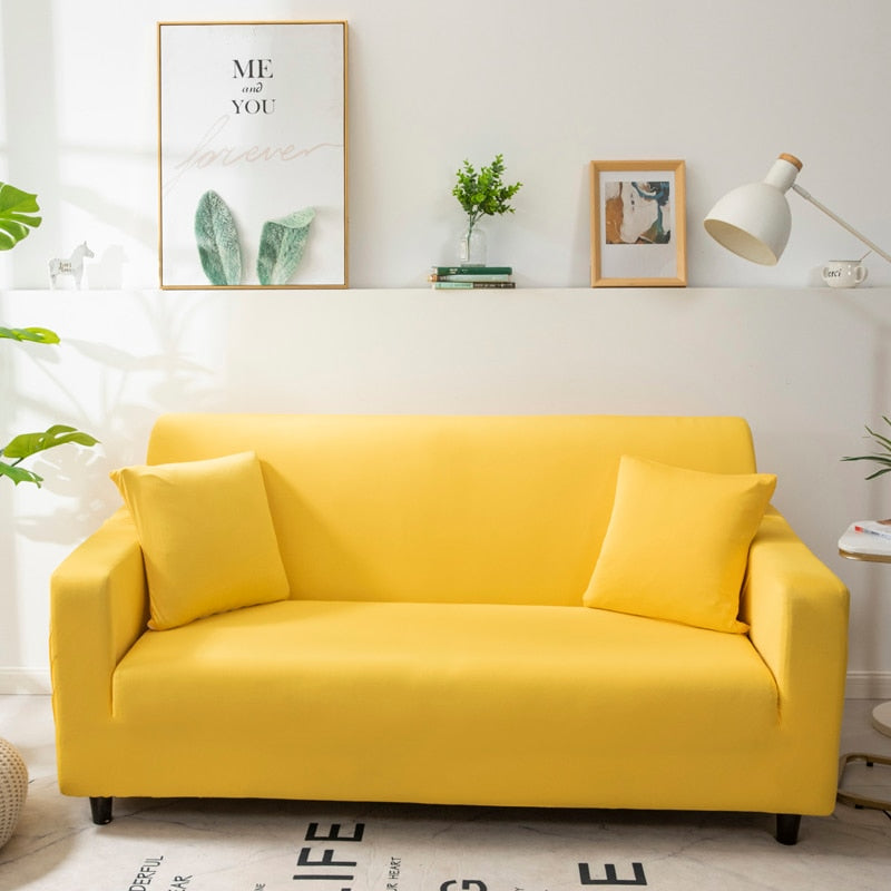 Anyhouz 4 Seater Sofa Cover Plain Yellow Style and Protection For Living Room Sofa Chair Elastic Stretchable Slipcover-Slipcovers-PEROZ Accessories