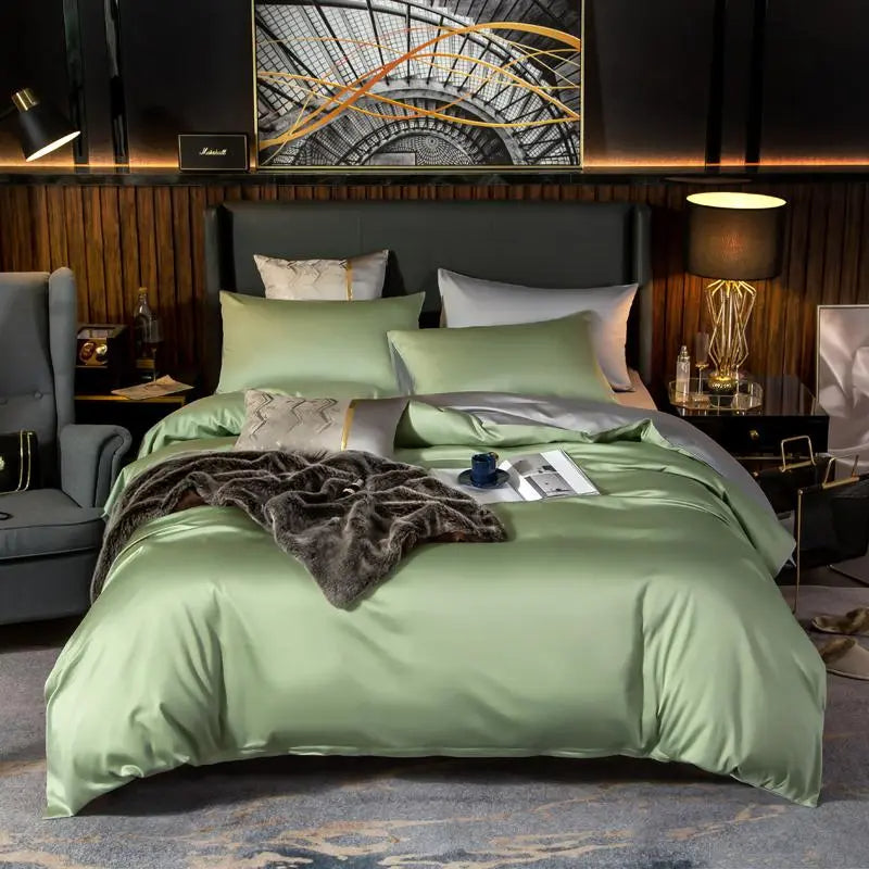 Anyhouz Duvet Comforter Set King Green/ Light Grey Egyptian Cotton Thick Blanket Bedspread 6 Pcs Bed Set-Comforter-PEROZ Accessories