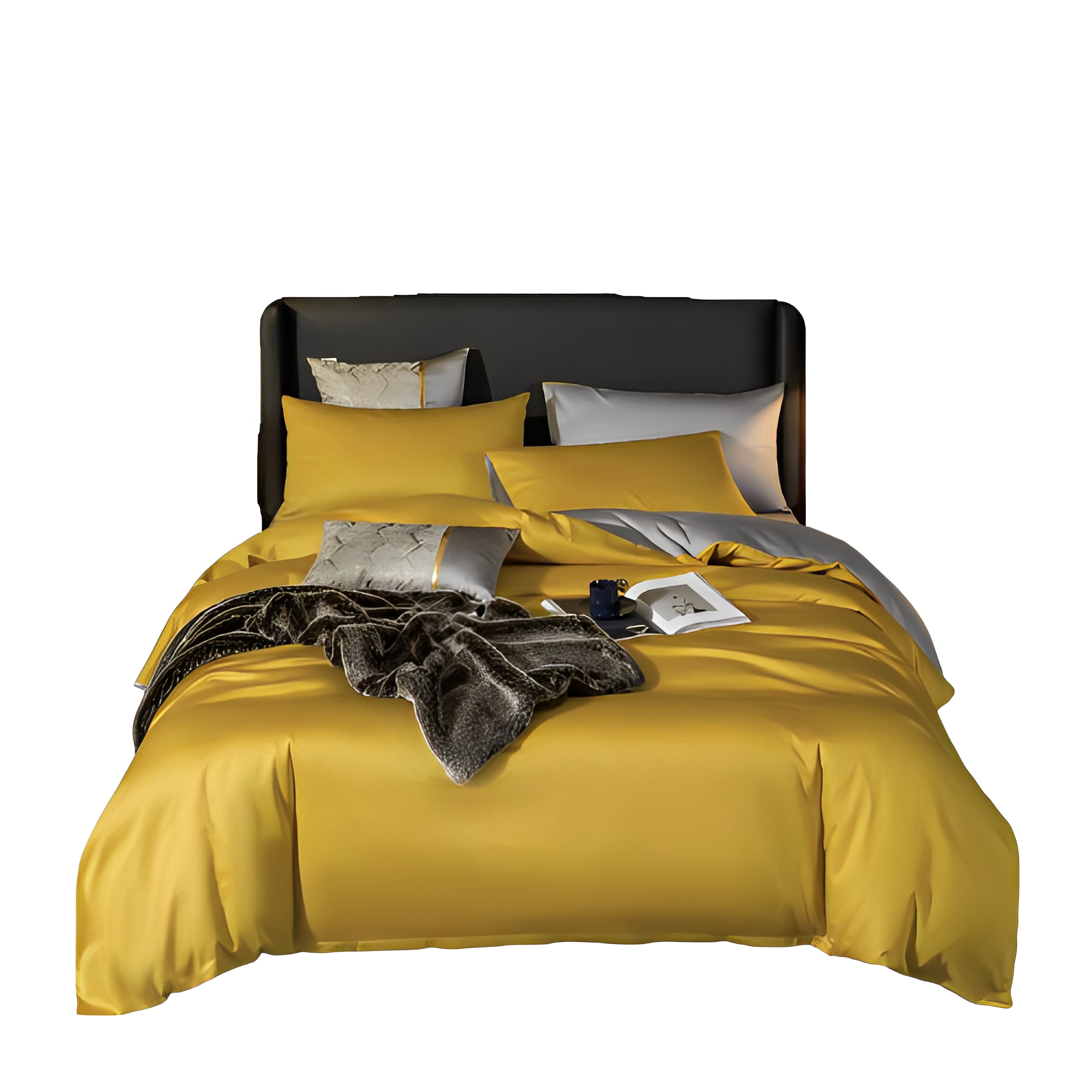 Anyhouz Duvet Comforter Set Double Yellow/ Light Grey Egyptian Cotton Thick Blanket Bedspread 4 Pcs Bed Set-Comforter-PEROZ Accessories