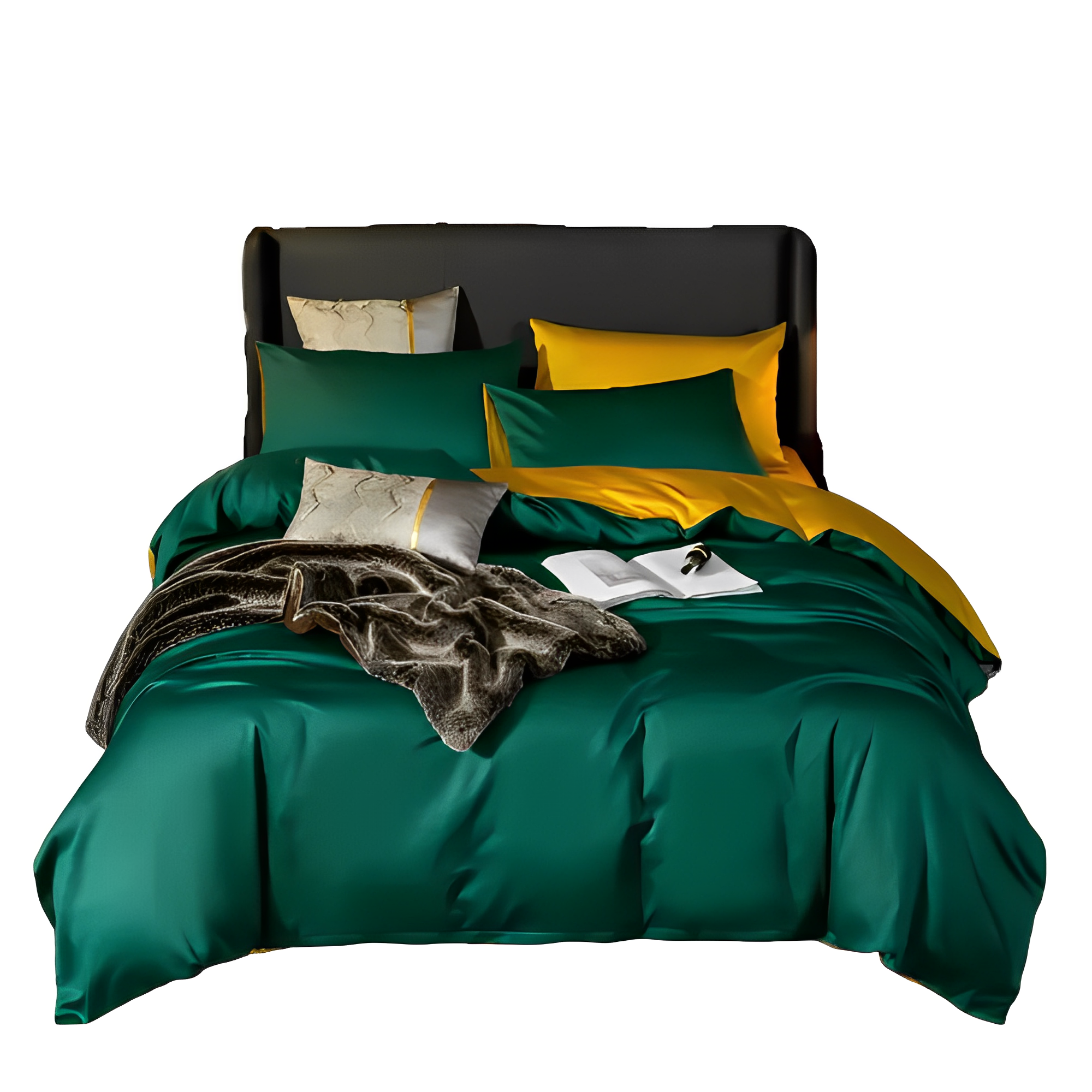 Anyhouz Duvet Comforter Set King Deep Green/ Yellow Egyptian Cotton Thick Blanket Bedspread 4 Pcs Bed Set-Comforter-PEROZ Accessories