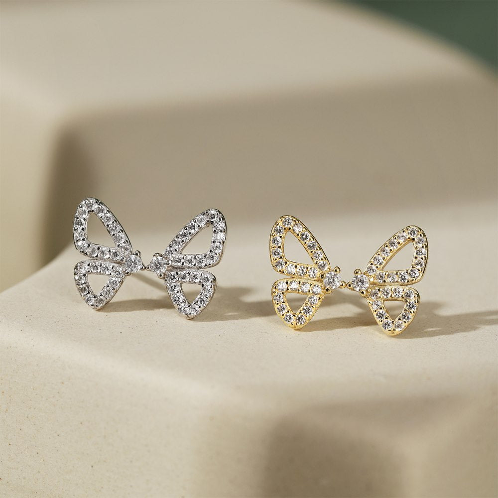 Anyco Earrings Gold Zirconia Gold Plated Butterfly Stud Earring Set Hoop Earing Jewelry Women 925 Pure For women-Earrings-PEROZ Accessories