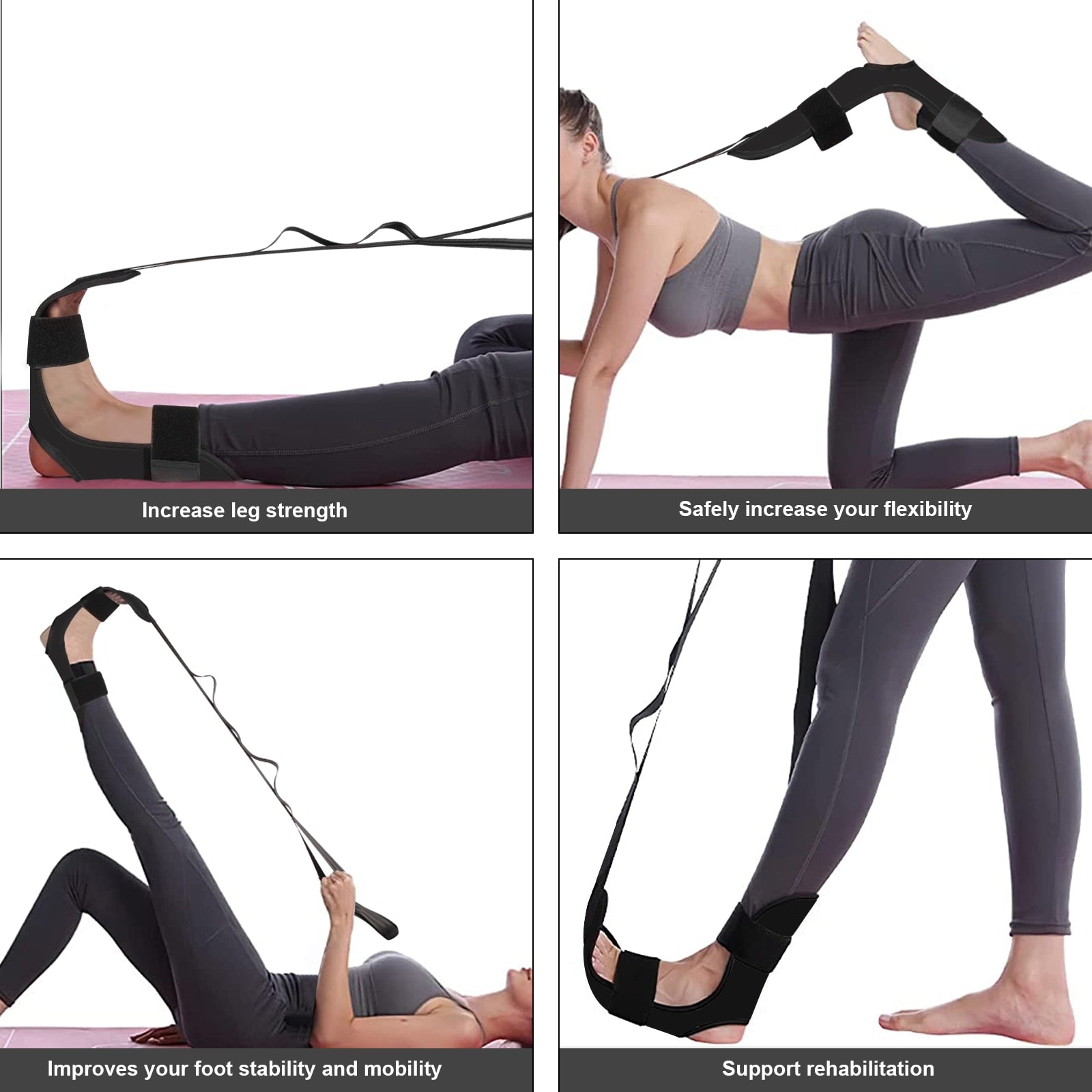 Anyfit Yoga Band Stretcher Solid Black Strap Resistance Belt Pilates Exercise Stretcher Fitness Tool-Exercise & Fitness-PEROZ Accessories