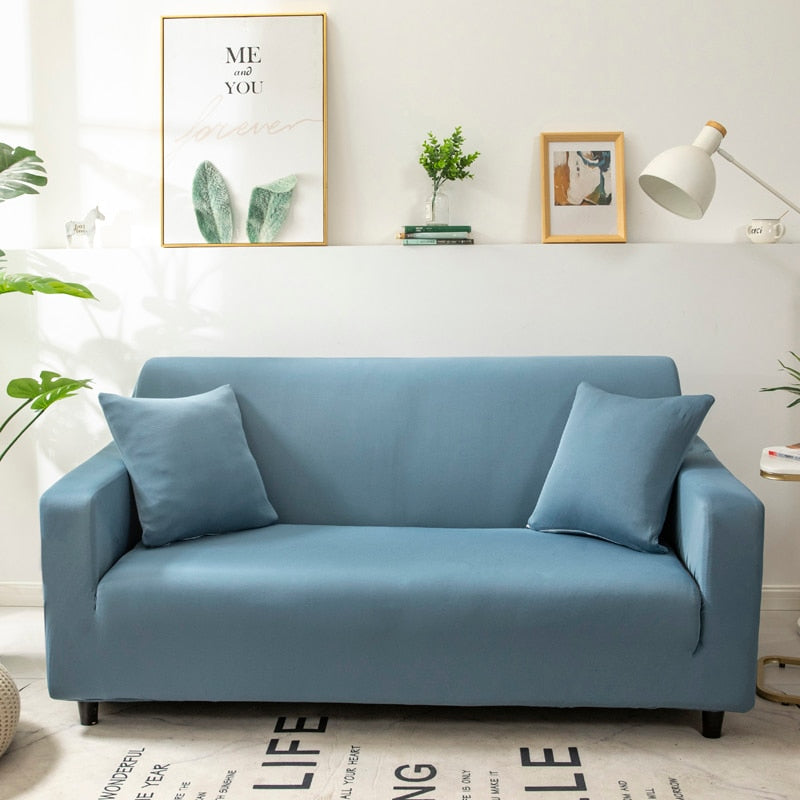 Anyhouz 2 Seater Sofa Cover Plain Grey Blue Style and Protection For Living Room Sofa Chair Elastic Stretchable Slipcover-Slipcovers-PEROZ Accessories