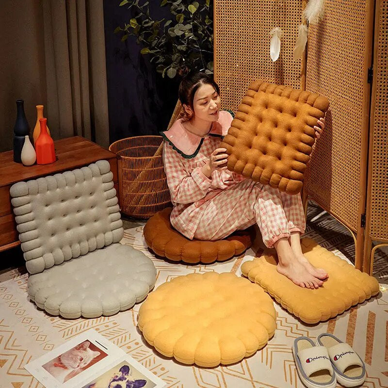 Anyhouz Plush Pillow Light Brown Square Biscuit Shape Stuffed Soft Pillow Seat Cushion Room Decor-Pillow-PEROZ Accessories