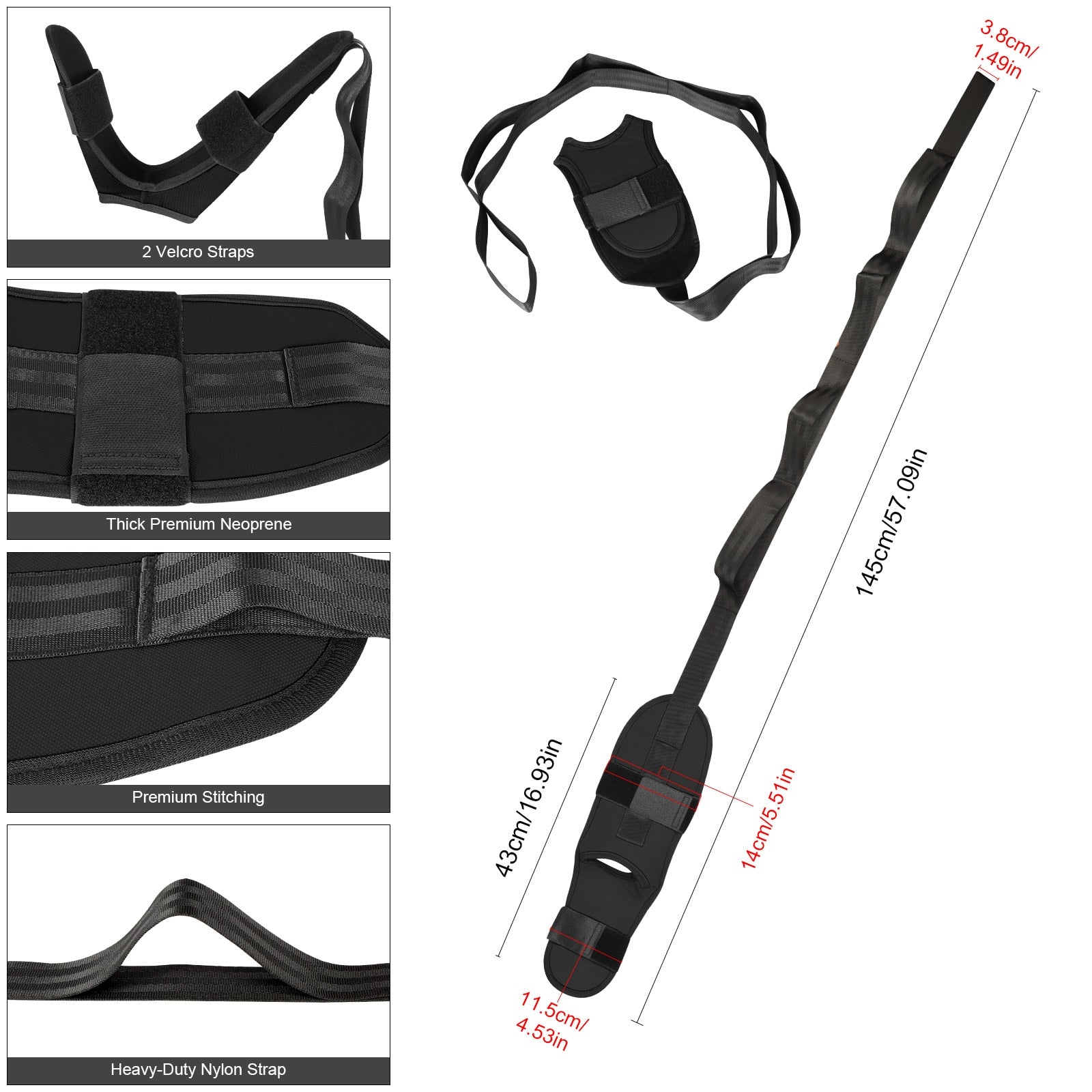 Anyfit Yoga Band Stretcher Solid Black Strap Resistance Belt Pilates Exercise Stretcher Fitness Tool-Exercise & Fitness-PEROZ Accessories