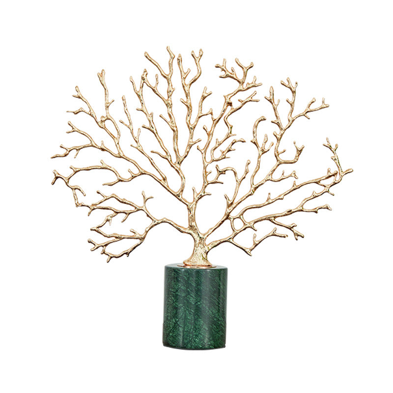 Anyhouz 25cm Tree Snowflake Tabletop Home Decor Modern Art Living Room Display House Decorative Crafts Metal Ornaments with Marble Base-Tabletop Decor-PEROZ Accessories