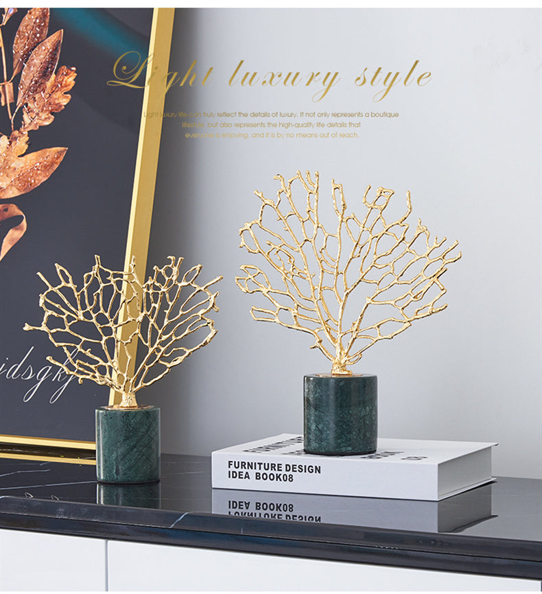 Anyhouz 25cm Tree Snowflake Tabletop Home Decor Modern Art Living Room Display House Decorative Crafts Metal Ornaments with Marble Base-Tabletop Decor-PEROZ Accessories
