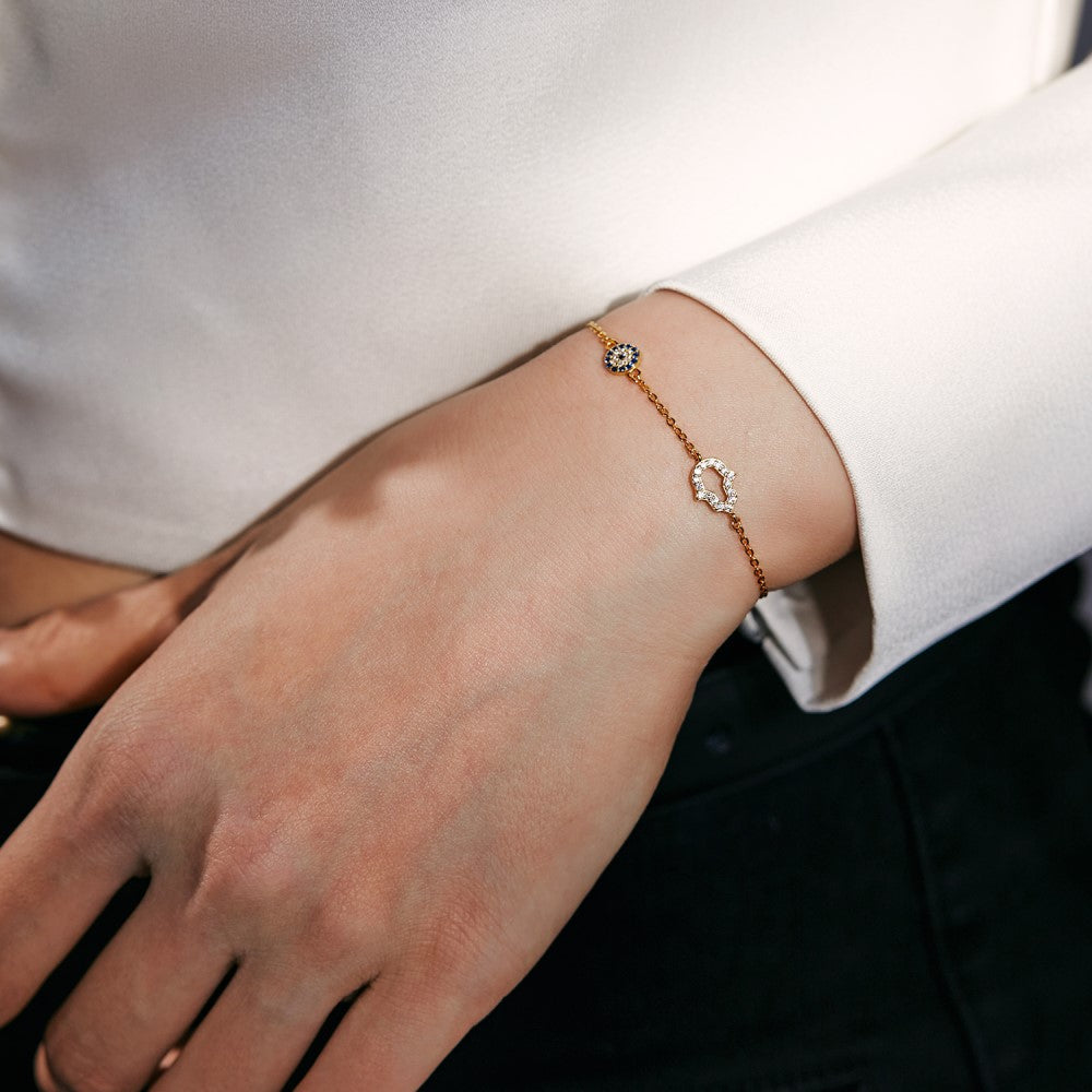 Anyco Bracelet Gold Platted Cubic Zircon Bracelet Blue Big Stone Eye Jewellery Hand Bracelet Diamond Women-Bracelets-PEROZ Accessories