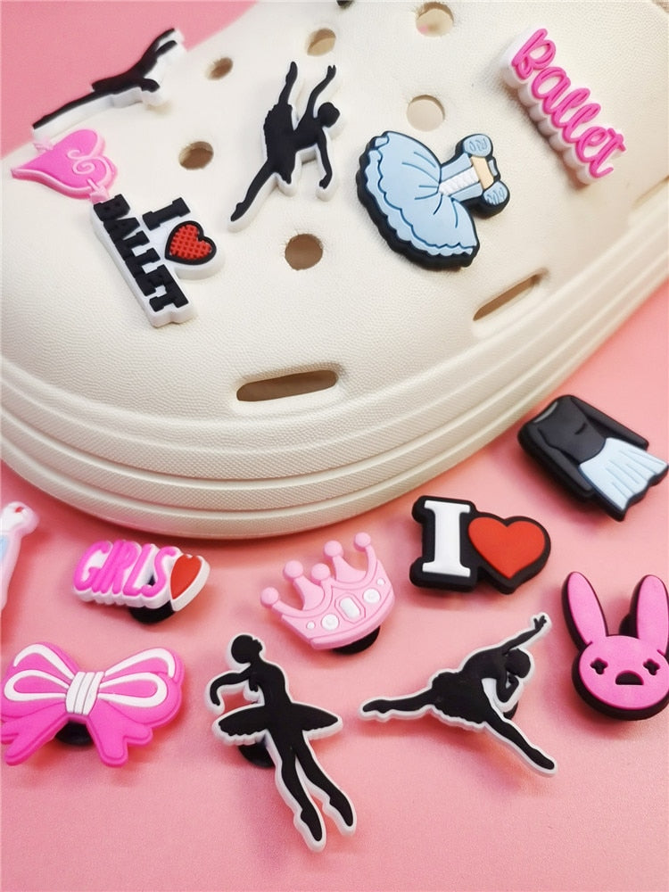 Anykidz 24Pcs Random Color Ballet Dance Shoe Charm Accessories Jeans Clogs Pendants Designer Ornament Jibbitz for Crocs-Shoe Accessories-PEROZ Accessories