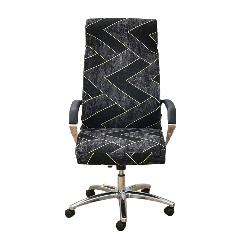 Anyhouz Office Chair Cover Black Dark Gray Pattern Large Non-Slip Rotating Seat Case Universal Armrest Chair Protector-Chair Cover-PEROZ Accessories