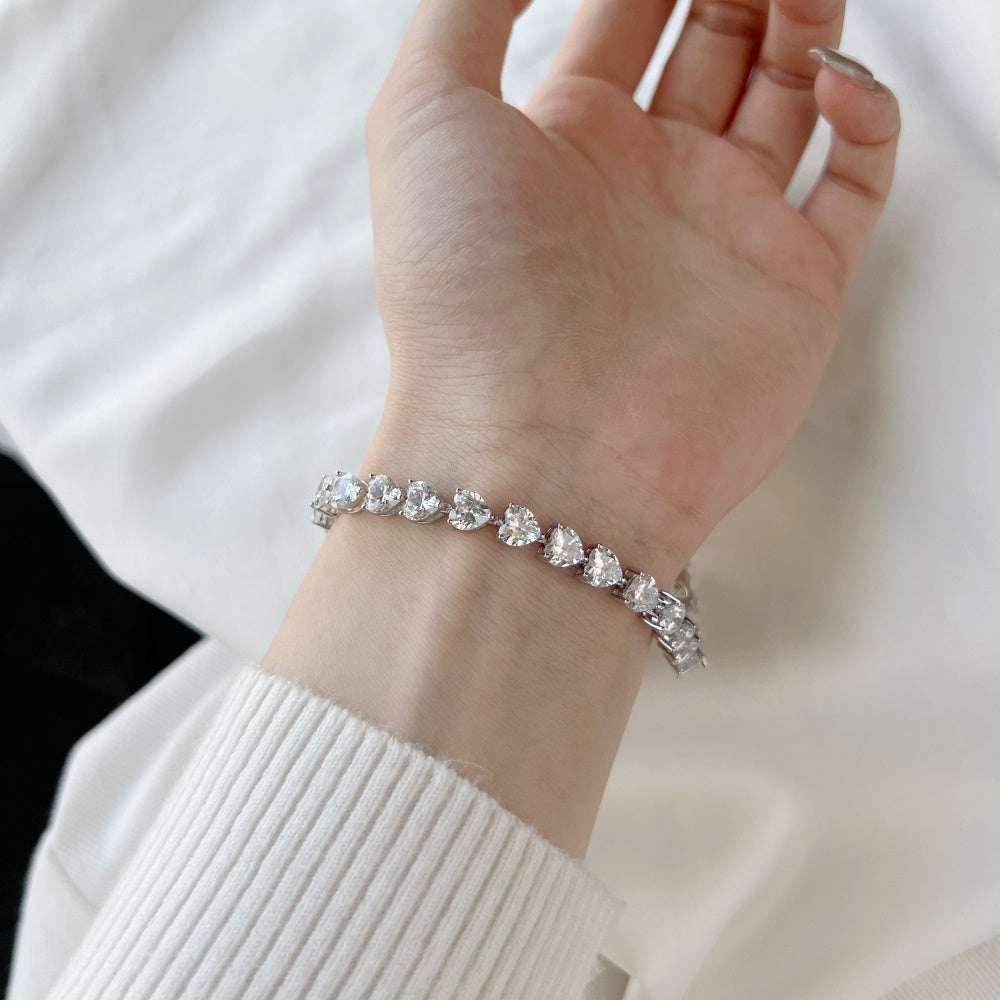 Anyco Bracelet Classic Iced Out Heart Shape Tennis Bracelet Sterling Silver Cz Cubic Zirconia Bracelet 925 Silver Bracelets For Women-Bracelets-PEROZ Accessories