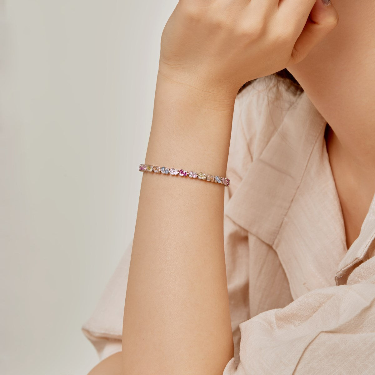 Anyco Bracelet Custom Cuban Chain Link 925 Silver Men Women Bracelet Jewelry Iced Out Fully Rainbow Cz Diamond Tennis Bracelets-Bracelets-PEROZ Accessories