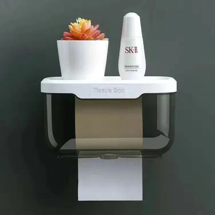 Anyhouz Paper Towel Dispenser Black Wall Mounted Storage Box Phone Rack Portable Toilet Paper Holders Waterproof Shelf Bathroom Organizer-Bathroom and Toilet Accessories-PEROZ Accessories