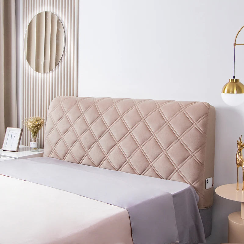 Anyhouz Headboard Cover Khaki Criss Cross Pattern Super Soft Smooth Quilted Velvet Bed Back Dust Protector Cover 170x70cm-Bed Headboard-PEROZ Accessories