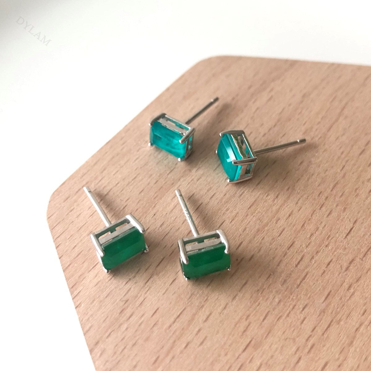 Anyco Earrings Blue High Quality Square Zircon Minimalist Sterling Silver 925 Four Claws-Earrings-PEROZ Accessories
