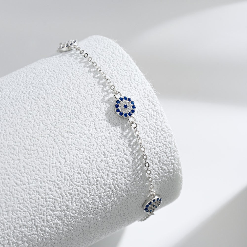 Anyco Bracelet Cubic Zirconia Bracelets Bangles Blue Stone Eye Link Chain 925 Silver Bracelet For Girl Women-Bracelets-PEROZ Accessories