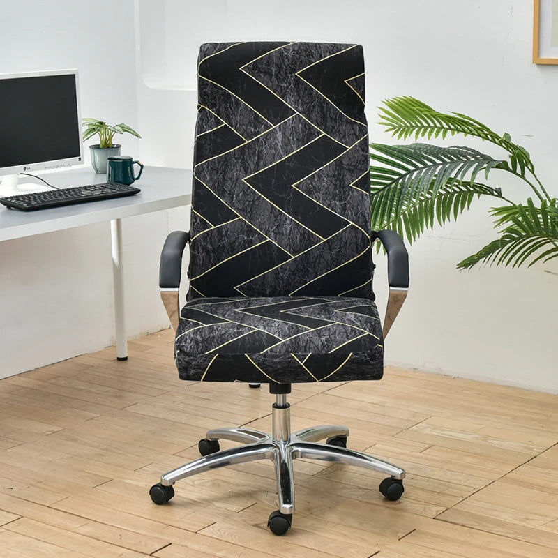Anyhouz Office Chair Cover Black Dark Gray Pattern Large Non-Slip Rotating Seat Case Universal Armrest Chair Protector-Chair Cover-PEROZ Accessories
