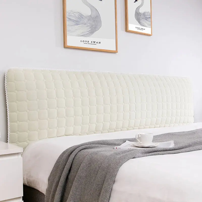 Anyhouz Headboard Cover Beige Cube Pattern Super Soft Smooth Quilted Velvet Bed Back Dust Protector Cover 190x70cm-Bed Headboard-PEROZ Accessories