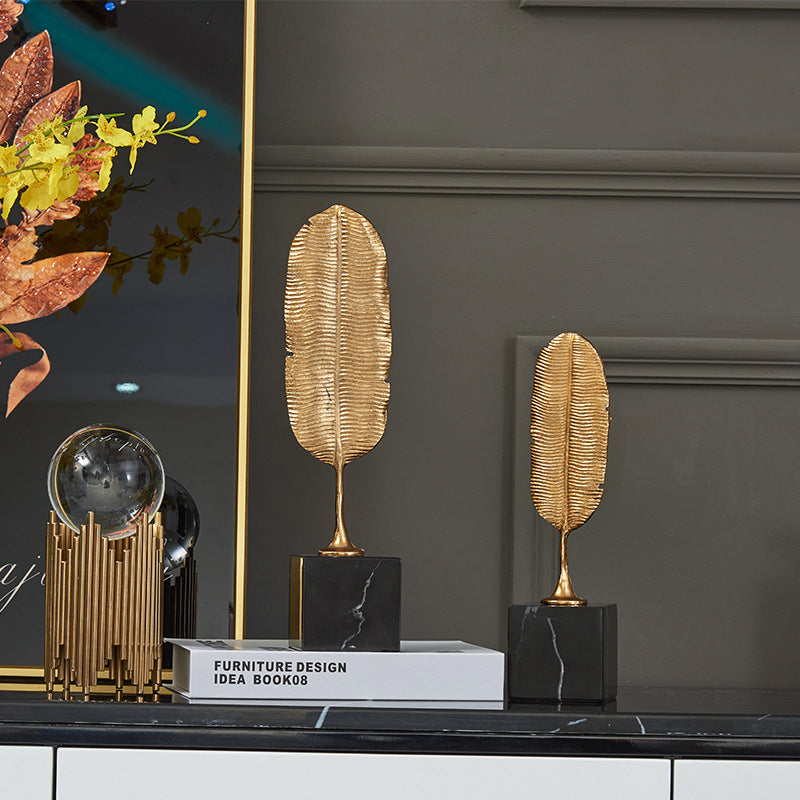 Anyhouz 37.5cm Gold Feather Sculptures Tabletop Home Decor Modern Art Living Room Display House Decorative Crafts Metal Ornaments-Ornaments-PEROZ Accessories