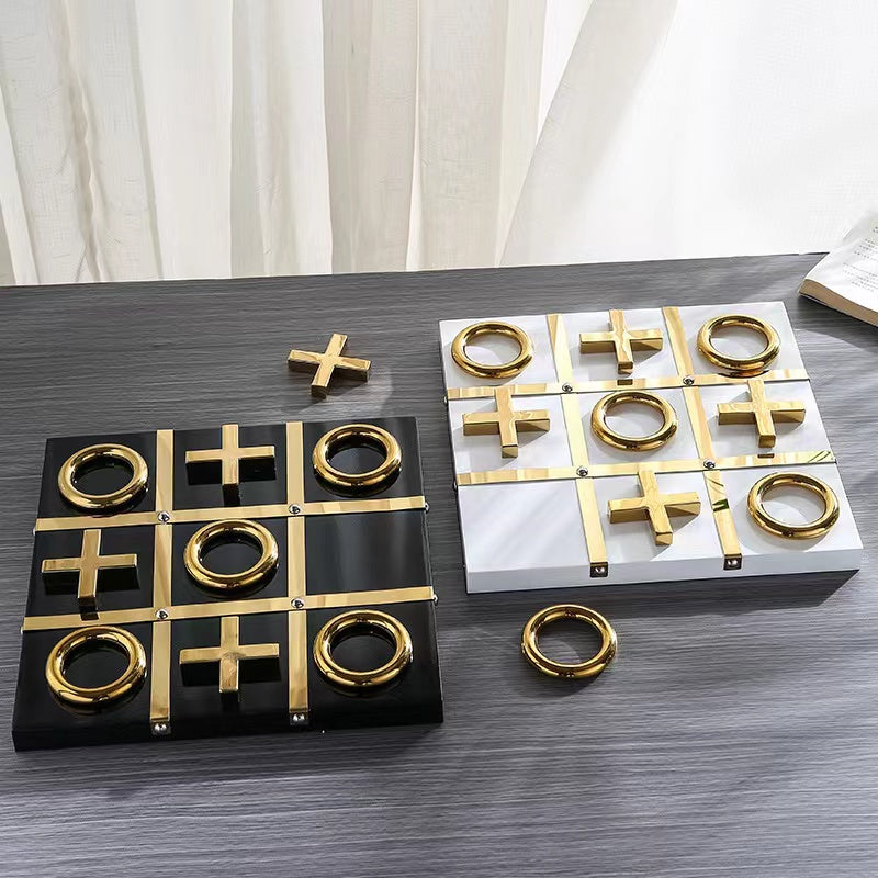 Anyhouz Tic-Tac-Toe XO Board Gold and White Tabletop Home Decor Modern Art Living Room Display House Decorative Crafts Metal Ornaments-Ornaments-PEROZ Accessories
