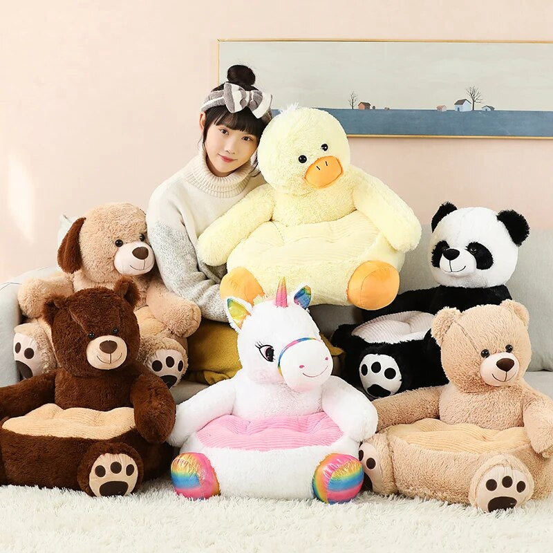 Anykidz Sofa Panda Skin/ Cover Only No Filling Inside Animal Shape Stuffed Soft Sofa Seat Cushion Room Decor for Kids-Kids Sofa-PEROZ Accessories