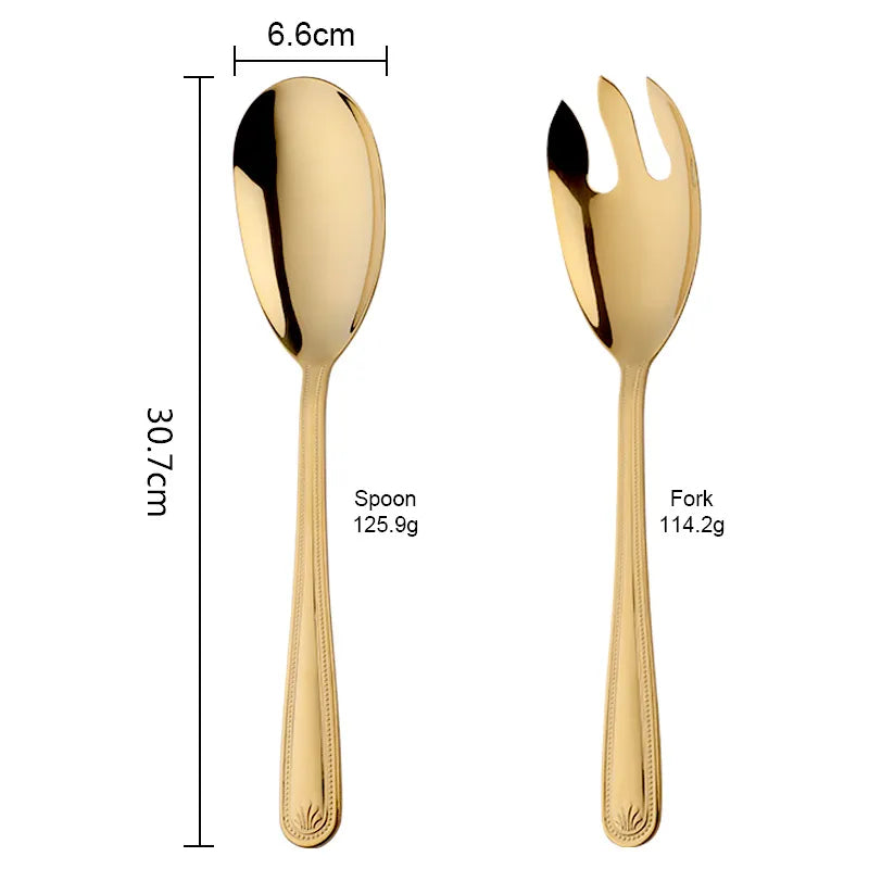 Anygleam Gold Stainless Steel 2 Pcs Giant Salad Spoon and Fork Set for Buffet and Restaurant Kitchenware-Kitchen Tools & Utensils-PEROZ Accessories