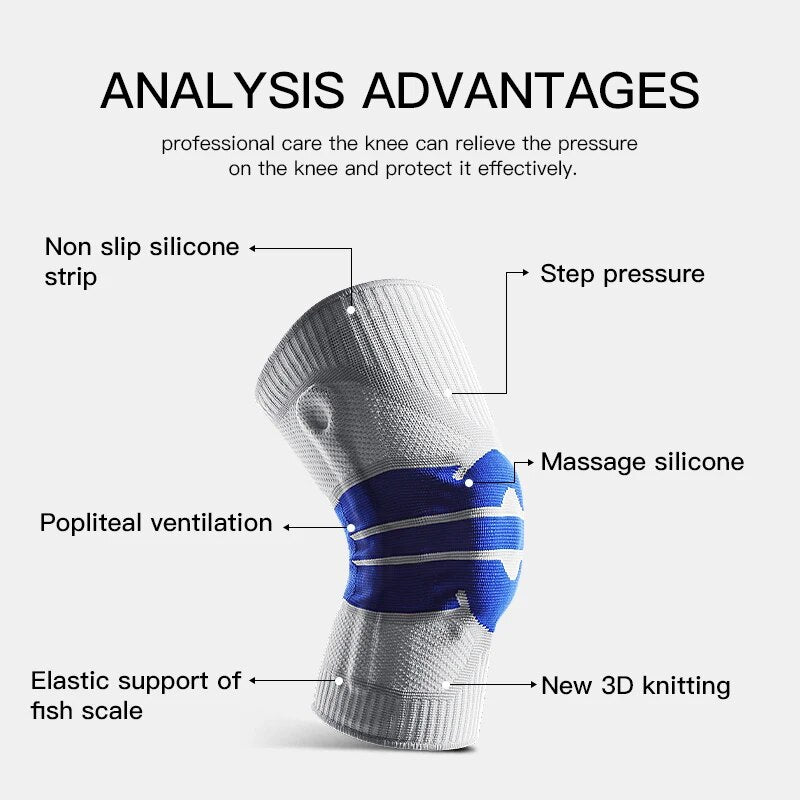 Anyfit Blue Kneepad 1 Pc Medium Brace Strap Silicone Full Knee Brace Strap Support Strong Meniscus Compression Protection Sport Kneepads for Running-Exercise & Fitness-PEROZ Accessories