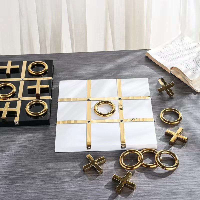 Anyhouz Tic-Tac-Toe XO Board Gold and White Tabletop Home Decor Modern Art Living Room Display House Decorative Crafts Metal Ornaments-Ornaments-PEROZ Accessories
