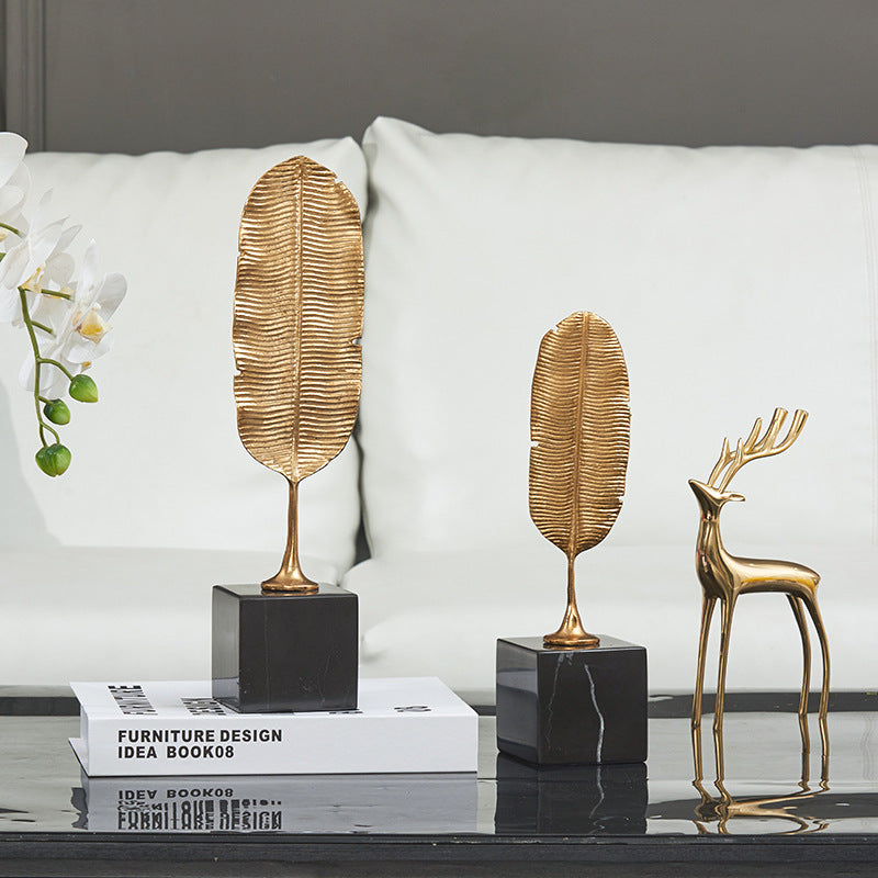 Anyhouz 37.5cm Gold Feather Sculptures Tabletop Home Decor Modern Art Living Room Display House Decorative Crafts Metal Ornaments-Ornaments-PEROZ Accessories
