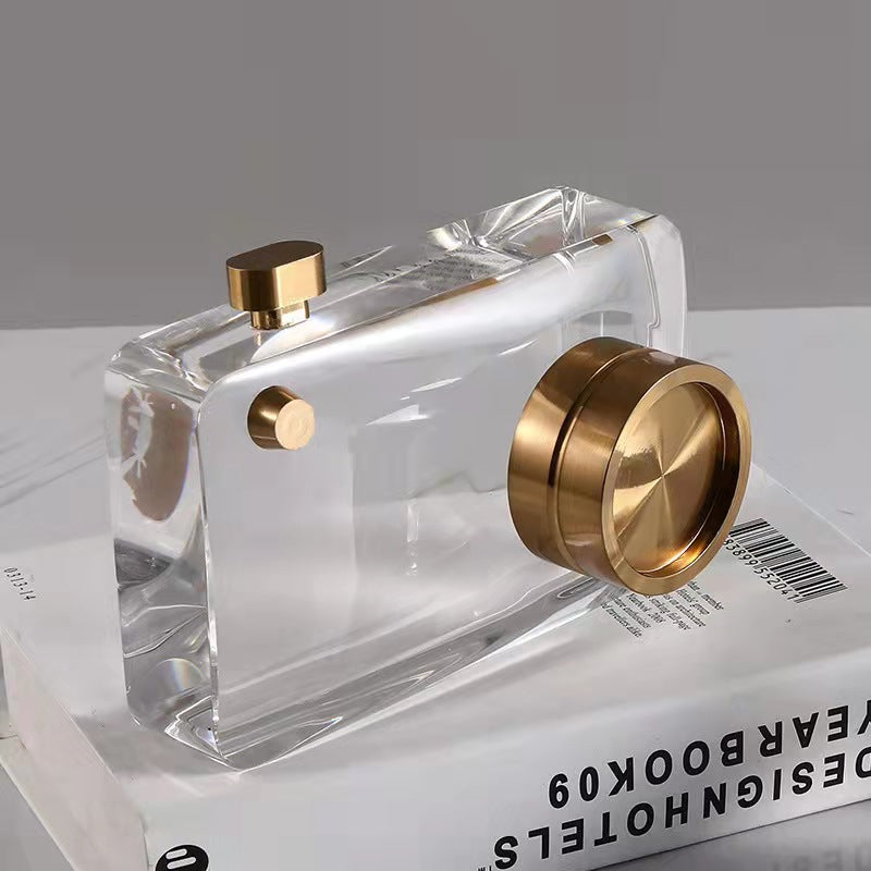 Anyhouz 12cm Crystal Camera Modern Desk Tabletop Home Decor Modern Art Living Room Display House Decorative Crafts Metal Ornaments-Ornaments-PEROZ Accessories