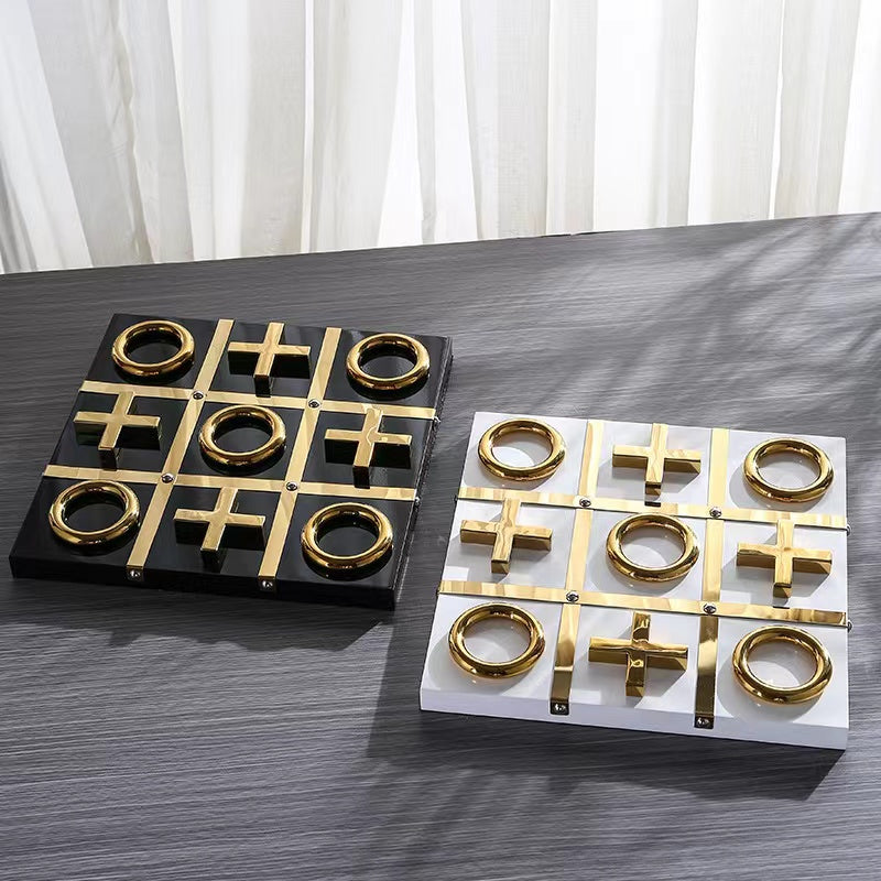 Anyhouz Tic-Tac-Toe XO Board Gold and White Tabletop Home Decor Modern Art Living Room Display House Decorative Crafts Metal Ornaments-Ornaments-PEROZ Accessories