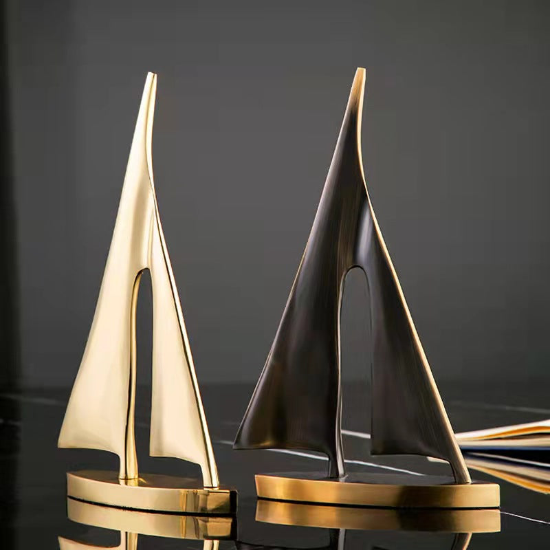 Anyhouz 28cm Gold Sailing Ship Metal Crafts Tabletop Home Decor Modern Art Living Room Display House Decorative Crafts Metal Ornaments-Ornaments-PEROZ Accessories