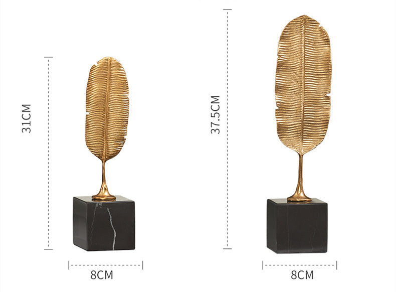 Anyhouz 37.5cm Gold Feather Sculptures Tabletop Home Decor Modern Art Living Room Display House Decorative Crafts Metal Ornaments-Ornaments-PEROZ Accessories