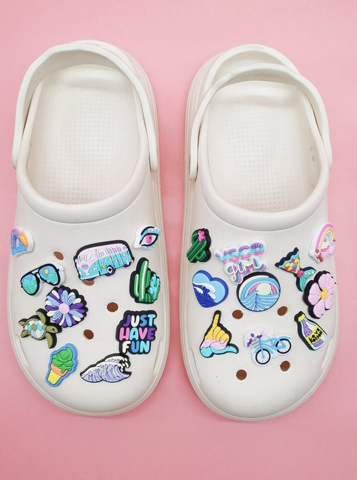 Anykidz 25pcs Random Color Summer Theme Shoe Charm Accessories Jeans Clogs Pendants Designer Ornament Jibbitz for Crocs-Shoe Charms-PEROZ Accessories
