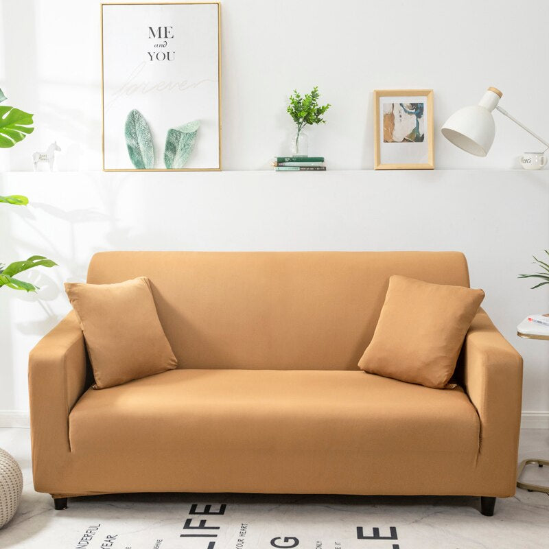 Anyhouz 4 Seater Sofa Cover Plain Caramel Style and Protection For Living Room Sofa Chair Elastic Stretchable Slipcover-Slipcovers-PEROZ Accessories