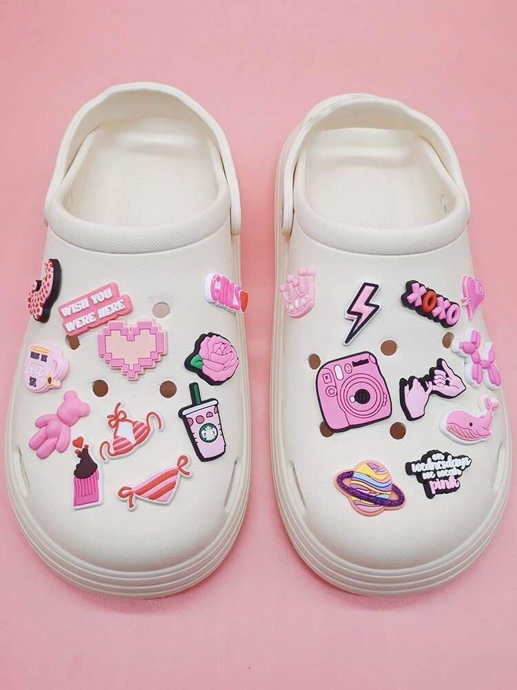 Anykidz 32pcs Random Color Pink Series Shoe Charm Accessories Jeans Clogs Pendants Designer Ornament Jibbitz for Crocs-Shoe Charms-PEROZ Accessories