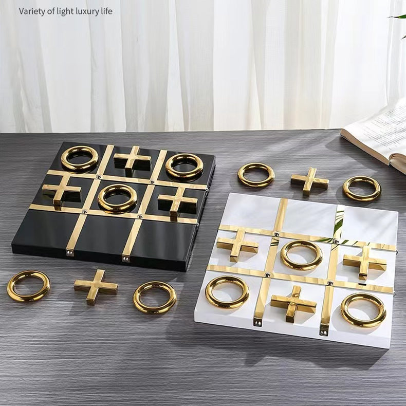 Anyhouz Tic-Tac-Toe XO Board Gold and White Tabletop Home Decor Modern Art Living Room Display House Decorative Crafts Metal Ornaments-Ornaments-PEROZ Accessories