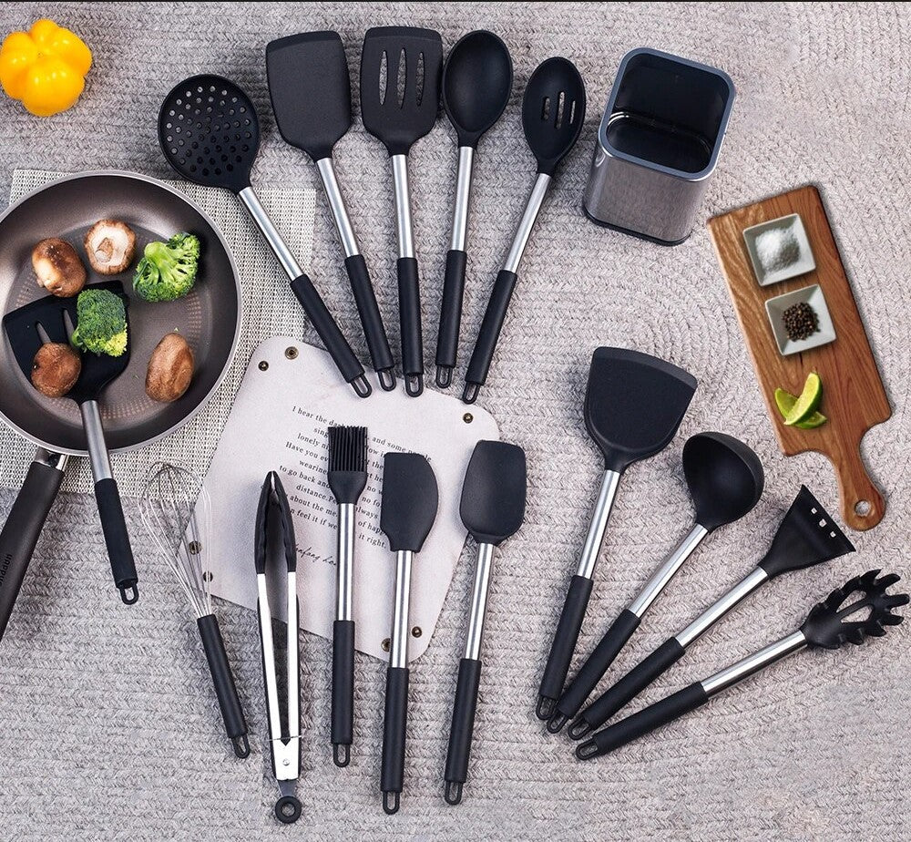 Anygleam Kitchen Utensils Non-stick Black/ Silver 10 Set Cooking Tool Accessories Heat Resistant Kitchenware-Spatula and Shovel-PEROZ Accessories