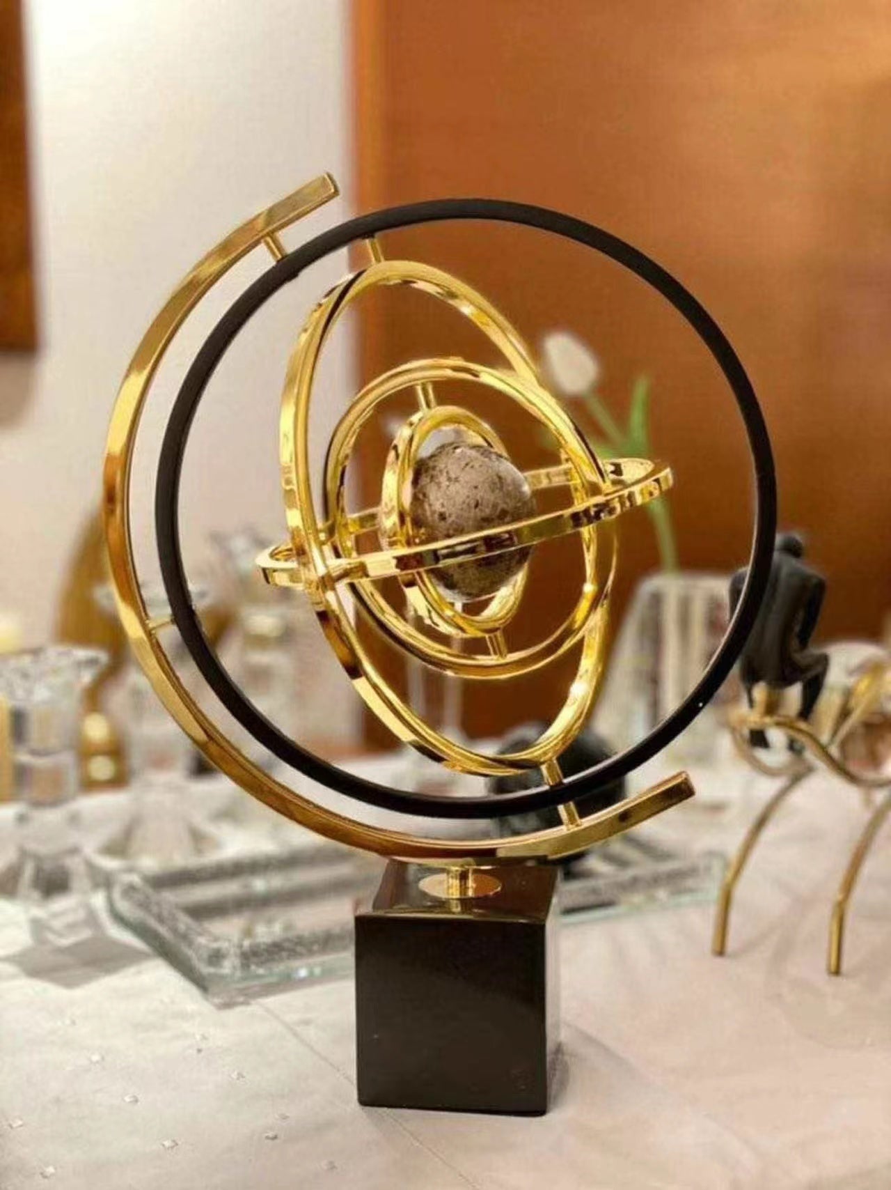 Anyhouz 43cm Metal Globe Tabletop Home Decor Modern Art Living Room Display House Decorative Crafts Metal Ornaments with Marble Base-Tabletop Decor-PEROZ Accessories