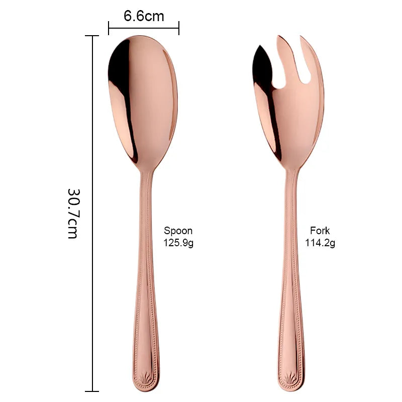 Anygleam Rose Gold Stainless Steel 2 Pcs Giant Salad Spoon and Fork Set for Buffet and Restaurant Kitchenware-Kitchen Tools & Utensils-PEROZ Accessories