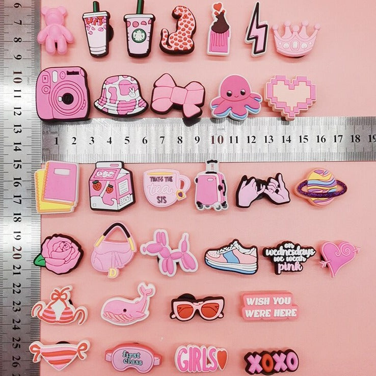 Anykidz 32pcs Random Color Pink Series Shoe Charm Accessories Jeans Clogs Pendants Designer Ornament Jibbitz for Crocs-Shoe Charms-PEROZ Accessories