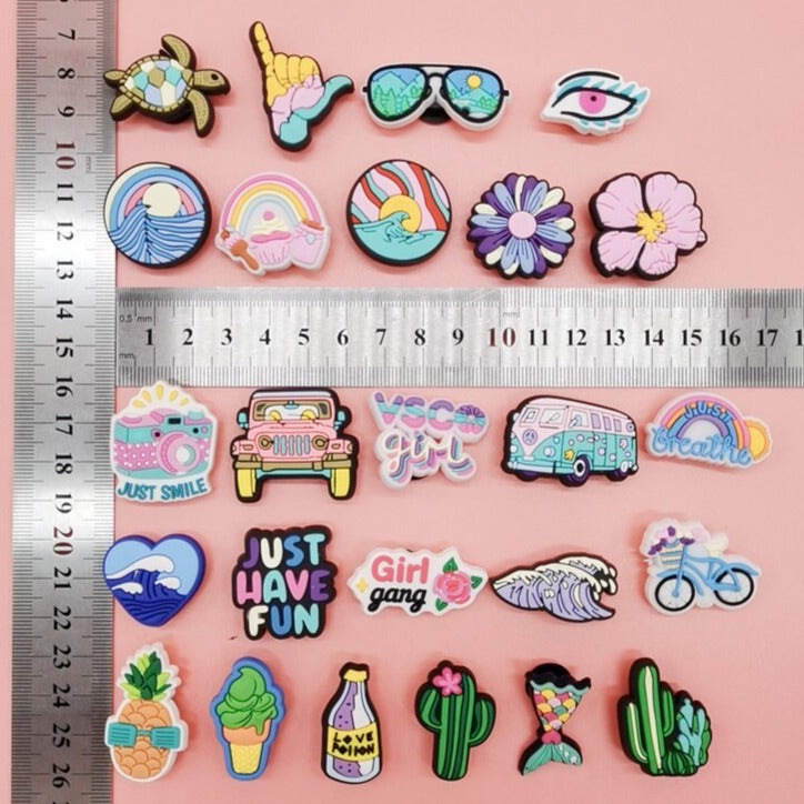 Anykidz 25pcs Random Color Summer Theme Shoe Charm Accessories Jeans Clogs Pendants Designer Ornament Jibbitz for Crocs-Shoe Charms-PEROZ Accessories